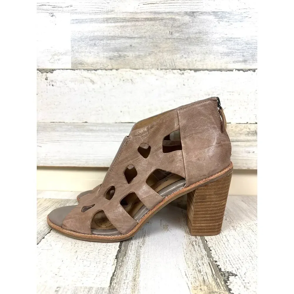 Sofft Women’s 11 Tan Pazia Italian Leather Cut Out Open Toe Heeled Booties Zip